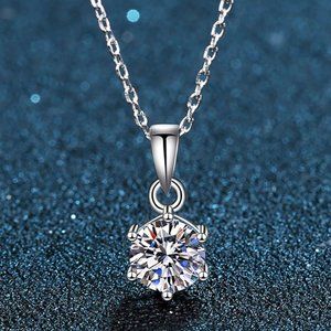 1-Carat Round Moissanite Diamond Pendant Necklace - Sterling Silver - Certified